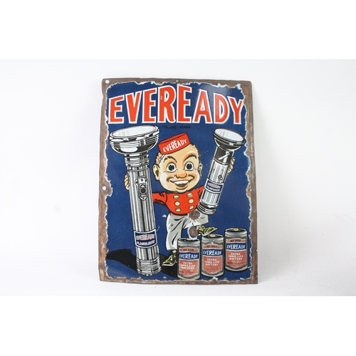 430 - Vintage 1950's 'EVERREADY' Enamel Advertising Sign Flashlight & Battery