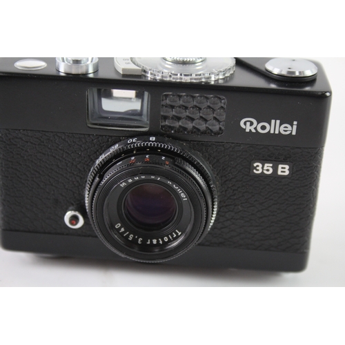 456 - Rollei 35 B Film Camera Working All Black Model w/ Triotar 40mm F/3.5 Lens