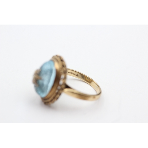 47 - 9ct gold blue topaz and seed pearl ring (5.3g) Size K