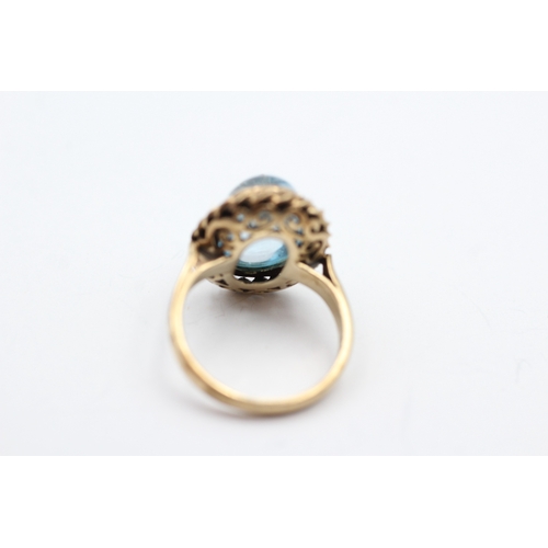 47 - 9ct gold blue topaz and seed pearl ring (5.3g) Size K