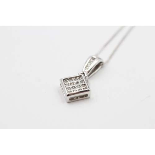 48 - 9ct white gold diamond square cluster pendant (2.2g)