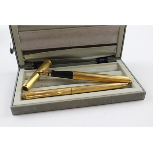 485 - Vintage Parker Premier Gold Plated Fountain Pen w/ 18ct Nib, Ballpoint Etc