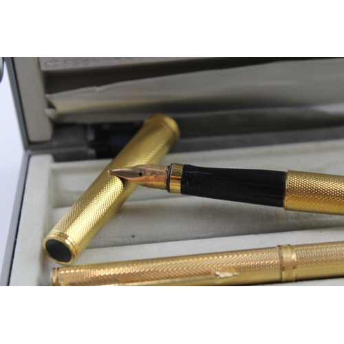 485 - Vintage Parker Premier Gold Plated Fountain Pen w/ 18ct Nib, Ballpoint Etc