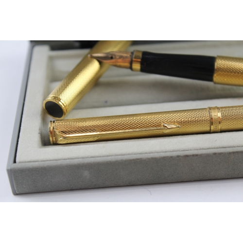 485 - Vintage Parker Premier Gold Plated Fountain Pen w/ 18ct Nib, Ballpoint Etc