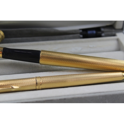 485 - Vintage Parker Premier Gold Plated Fountain Pen w/ 18ct Nib, Ballpoint Etc