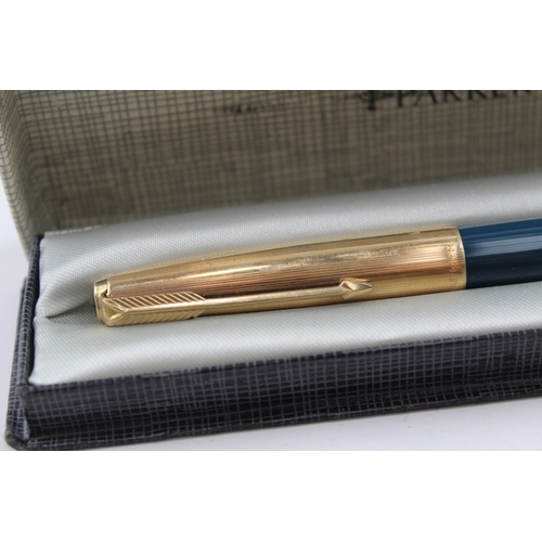 492 - Vintage Parker 51 Teal Fountain Pen w/ 14ct Gold Nib WRITING Gold Plated Cap