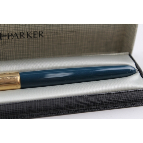 492 - Vintage Parker 51 Teal Fountain Pen w/ 14ct Gold Nib WRITING Gold Plated Cap