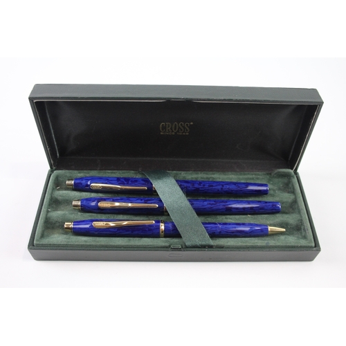 496 - CROSS Century Classic Blue Lacquer Fountain Pen Set w/ 18ct Nib, Rollerball Etc