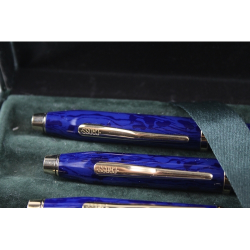 496 - CROSS Century Classic Blue Lacquer Fountain Pen Set w/ 18ct Nib, Rollerball Etc