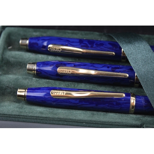 496 - CROSS Century Classic Blue Lacquer Fountain Pen Set w/ 18ct Nib, Rollerball Etc