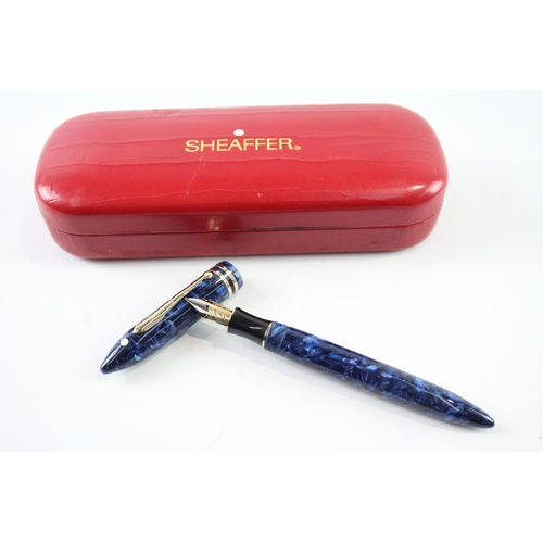 499 - Sheaffer Balance Blue Marble Lacquer Fountain Pen w/ 18ct Gold Nib WRITING Boxed