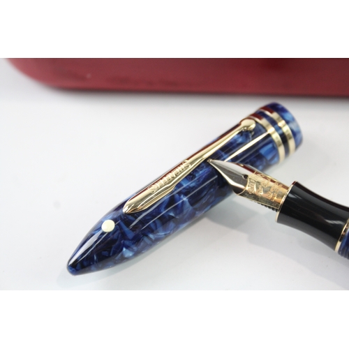 499 - Sheaffer Balance Blue Marble Lacquer Fountain Pen w/ 18ct Gold Nib WRITING Boxed