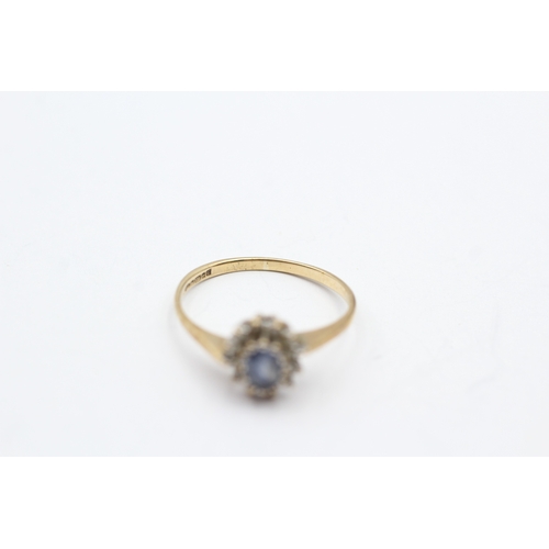 50 - 9ct gold diamond and sapphire halo ring (1.4g) Size M 1/2