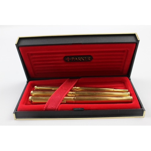 500 - Vintage Parker 95 Gold Plated Fountain Pen Set w/ Rollerball, Ballpoint, Box Etc