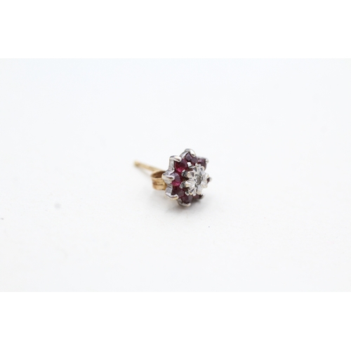 55 - 9ct gold ruby and diamond halo stud earrings (1.1g)