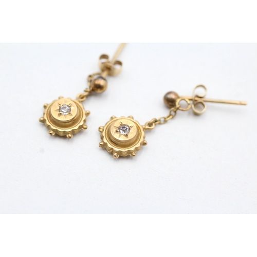 74 - 9ct gold diamond paste drop earrings (0.9g)