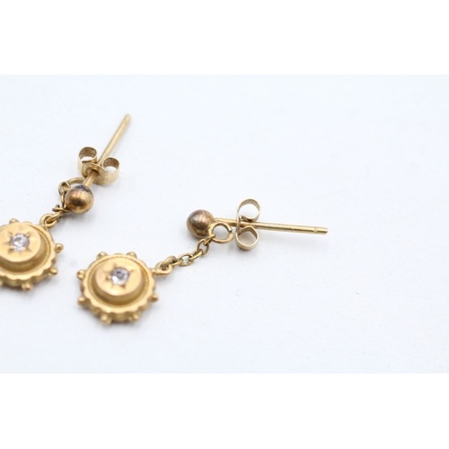 74 - 9ct gold diamond paste drop earrings (0.9g)