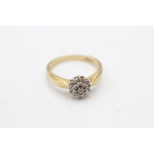 79 - 9ct gold diamond cluster ring (2.7g) Size O