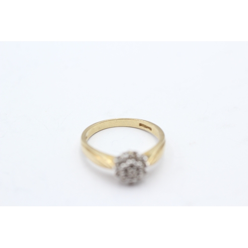 79 - 9ct gold diamond cluster ring (2.7g) Size O