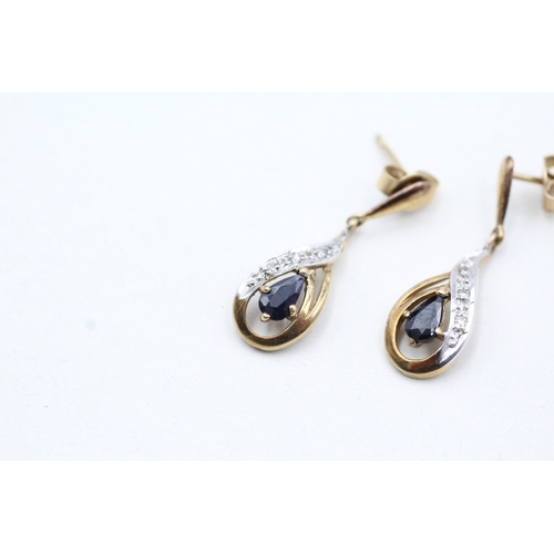 81 - 9ct gold sapphire and diamond drop earrings (1.6g)