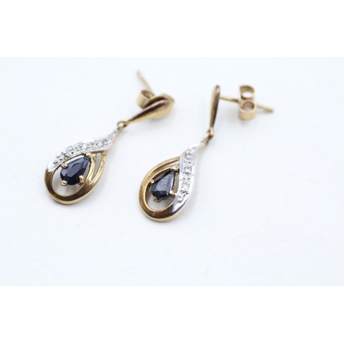 81 - 9ct gold sapphire and diamond drop earrings (1.6g)