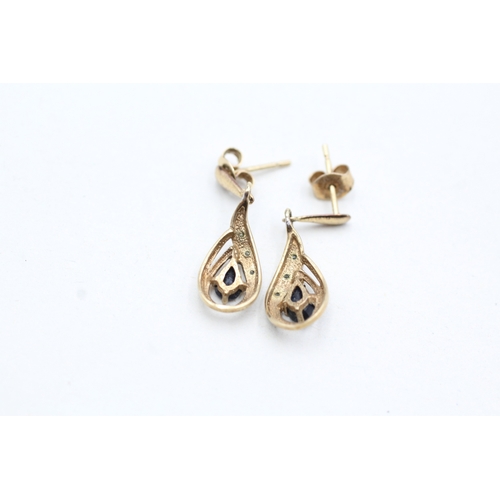 81 - 9ct gold sapphire and diamond drop earrings (1.6g)