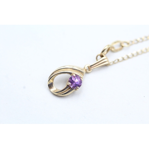 85 - 9ct gold amethyst set pendant necklace (2.1g)