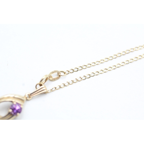 85 - 9ct gold amethyst set pendant necklace (2.1g)