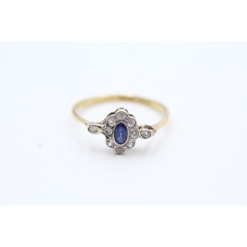 86 - 18ct gold & platinum vintage diamond & blue gemstone dress ring (1.6g) Size P