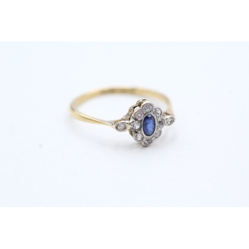 86 - 18ct gold & platinum vintage diamond & blue gemstone dress ring (1.6g) Size P