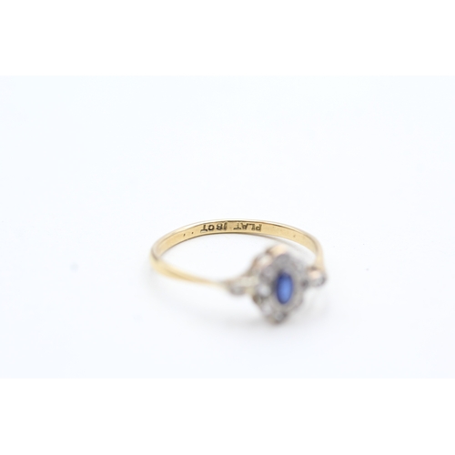 86 - 18ct gold & platinum vintage diamond & blue gemstone dress ring (1.6g) Size P