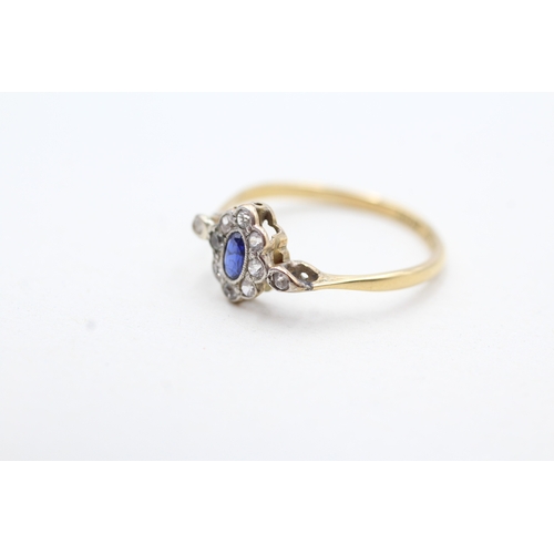 86 - 18ct gold & platinum vintage diamond & blue gemstone dress ring (1.6g) Size P