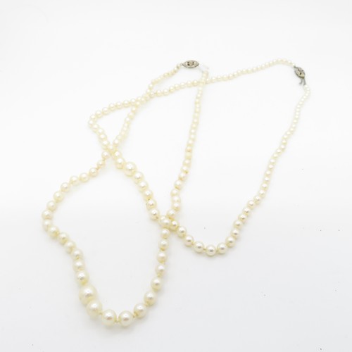 184 - 2x 9ct gold cultured pearl necklaces (26.3g)