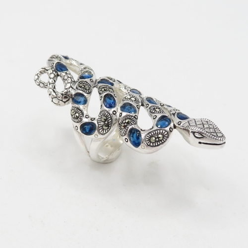 347 - HM 925 Sterling Silver Snake Ring with blue stones (16.2g) - 64mm Length