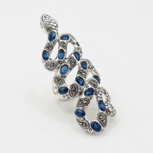 347 - HM 925 Sterling Silver Snake Ring with blue stones (16.2g) - 64mm Length