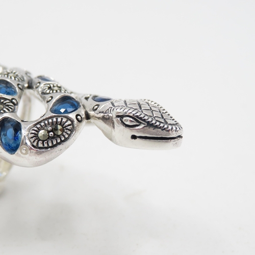 347 - HM 925 Sterling Silver Snake Ring with blue stones (16.2g) - 64mm Length