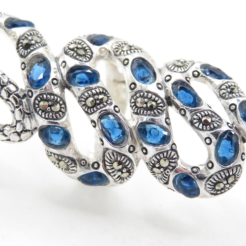 347 - HM 925 Sterling Silver Snake Ring with blue stones (16.2g) - 64mm Length