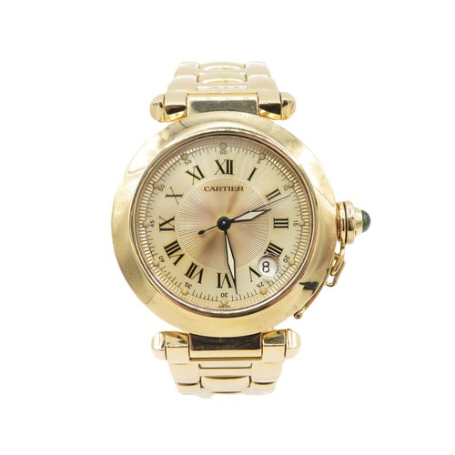 458 - Cartier Pasha 18ct Gold Watch – 38mm dial with full hallmarks to bracelet and watch.  Fully serviced... 