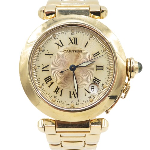 458 - Cartier Pasha 18ct Gold Watch – 38mm dial with full hallmarks to bracelet and watch.  Fully serviced... 