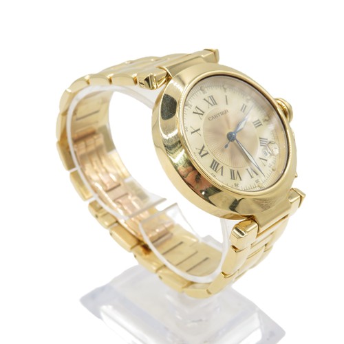 458 - Cartier Pasha 18ct Gold Watch – 38mm dial with full hallmarks to bracelet and watch.  Fully serviced... 