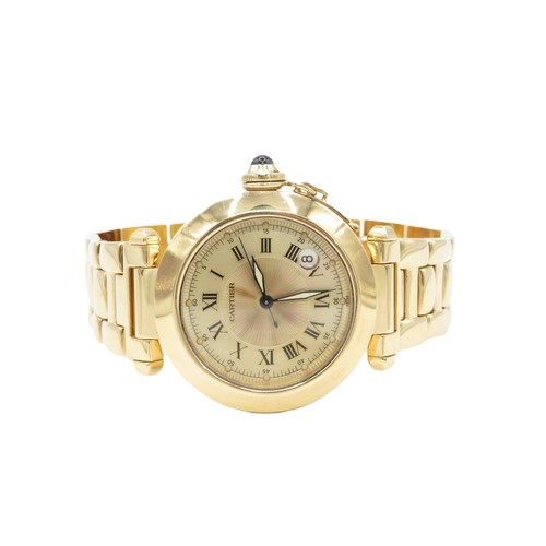 458 - Cartier Pasha 18ct Gold Watch – 38mm dial with full hallmarks to bracelet and watch.  Fully serviced... 