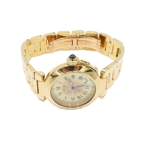 458 - Cartier Pasha 18ct Gold Watch – 38mm dial with full hallmarks to bracelet and watch.  Fully serviced... 