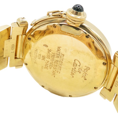 458 - Cartier Pasha 18ct Gold Watch – 38mm dial with full hallmarks to bracelet and watch.  Fully serviced... 