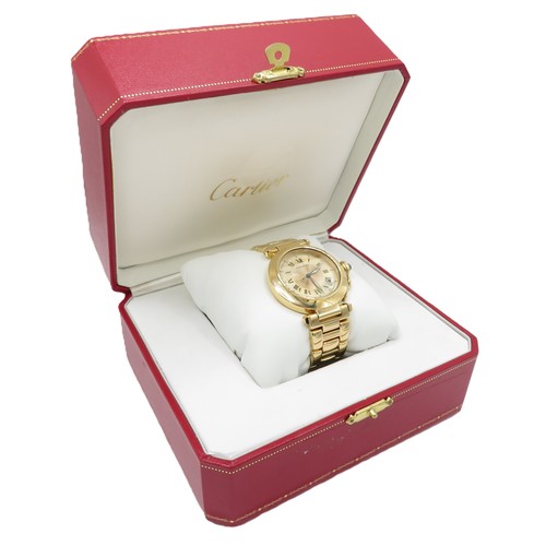 458 - Cartier Pasha 18ct Gold Watch – 38mm dial with full hallmarks to bracelet and watch.  Fully serviced... 