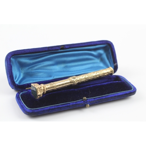 100 - 9ct gold cased Victorian retractable pencil with internal pen nib and fitted case (27.6g)