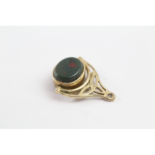 14 - 9ct gold vintage bloodstone and onyx swivel fob (2.3g)