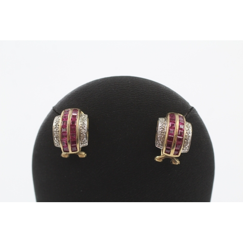 145 - 9ct gold ruby and diamond set earrings (4g)