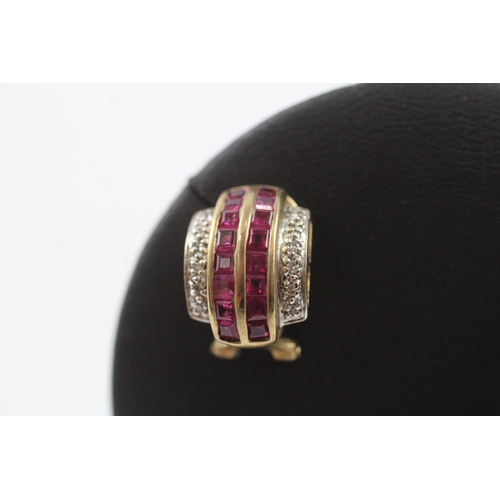 145 - 9ct gold ruby and diamond set earrings (4g)