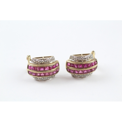 145 - 9ct gold ruby and diamond set earrings (4g)