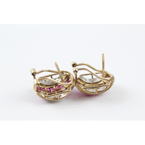 145 - 9ct gold ruby and diamond set earrings (4g)